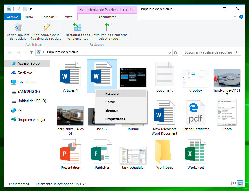 Recuperación de datos de la Papelera de reciclaje Windows en ordenador portátil Gateway