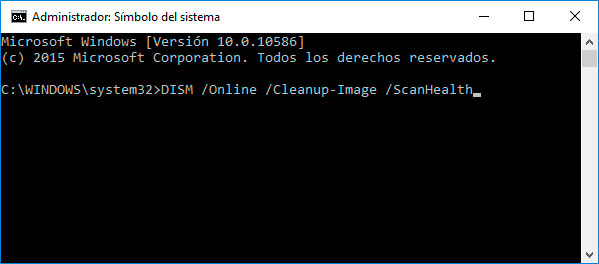 La consola de línea de comandos de Windows XP: DISM /Online /Cleanup-Image /ScanHealth