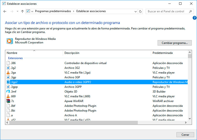 Asociar un tipo de archivo o protocolo con Windows 8, 8.1 programas específicos