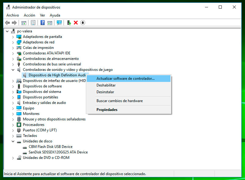 Administrador de dispositivos en Windows XP