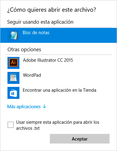 Abrir con en Windows Server 2016
