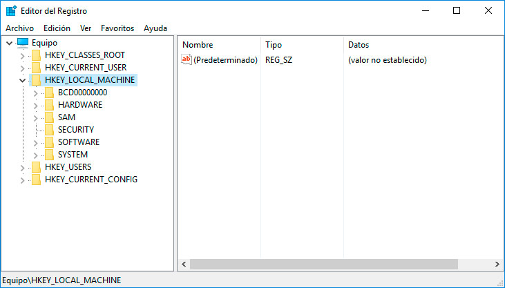 Editor del Registro en Windows 7